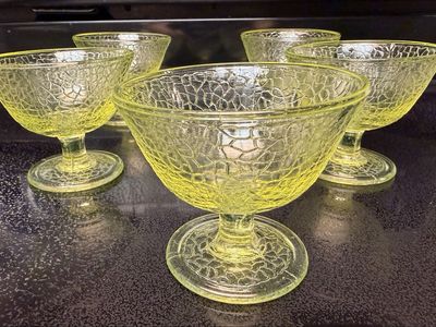 Vintage Lime Green Crackle Depression Glass - Set of 5