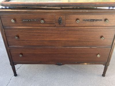 Vintage Wooden Dresser with Mirror - 3 Drawers & Ornate Hardware