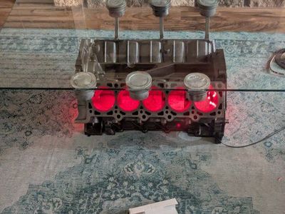 Custom Engine Block Coffee Table with Glass Top & Red LED Lights