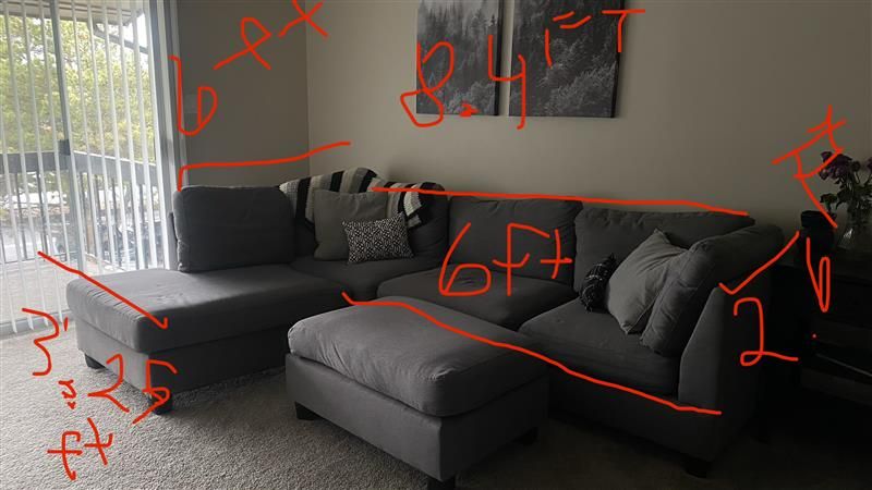 Gray small sectional Couch With ottoman