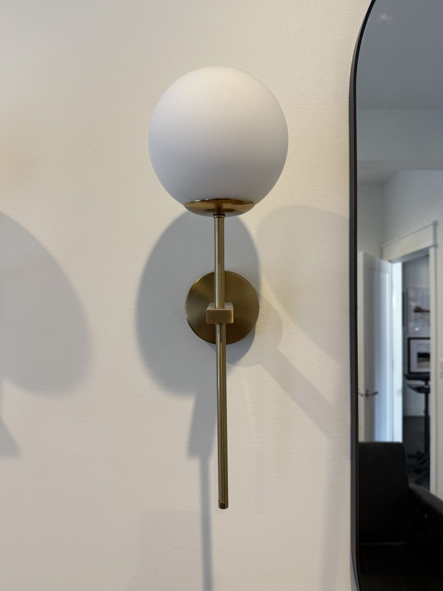 4 Modern Gold Sconces with White Globe Shade - battery operated Wall Mount Light Fixture