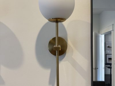 4 Modern Gold Sconces with White Globe Shade - battery operated Wall Mount Light Fixture