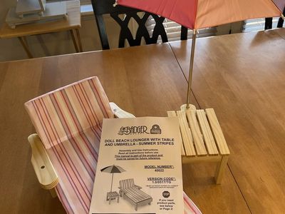 Badger Basket 18” Doll Beach Lounger Set with Table & Umbrella