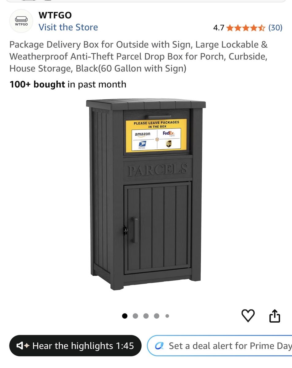 WTFGO 60-Gallon Lockable Weatherproof Anti-Theft Parcel Delivery Drop Box for Porch - Black