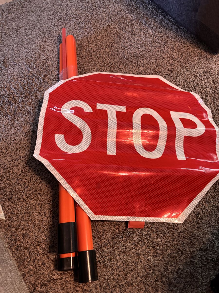 Folding STOP/SLOW Traffic Sign with Poles & Carry Bag - Compact & Portable