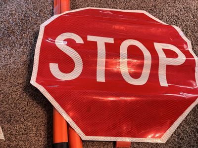 Folding STOP/SLOW Traffic Sign with Poles & Carry Bag - Compact & Portable