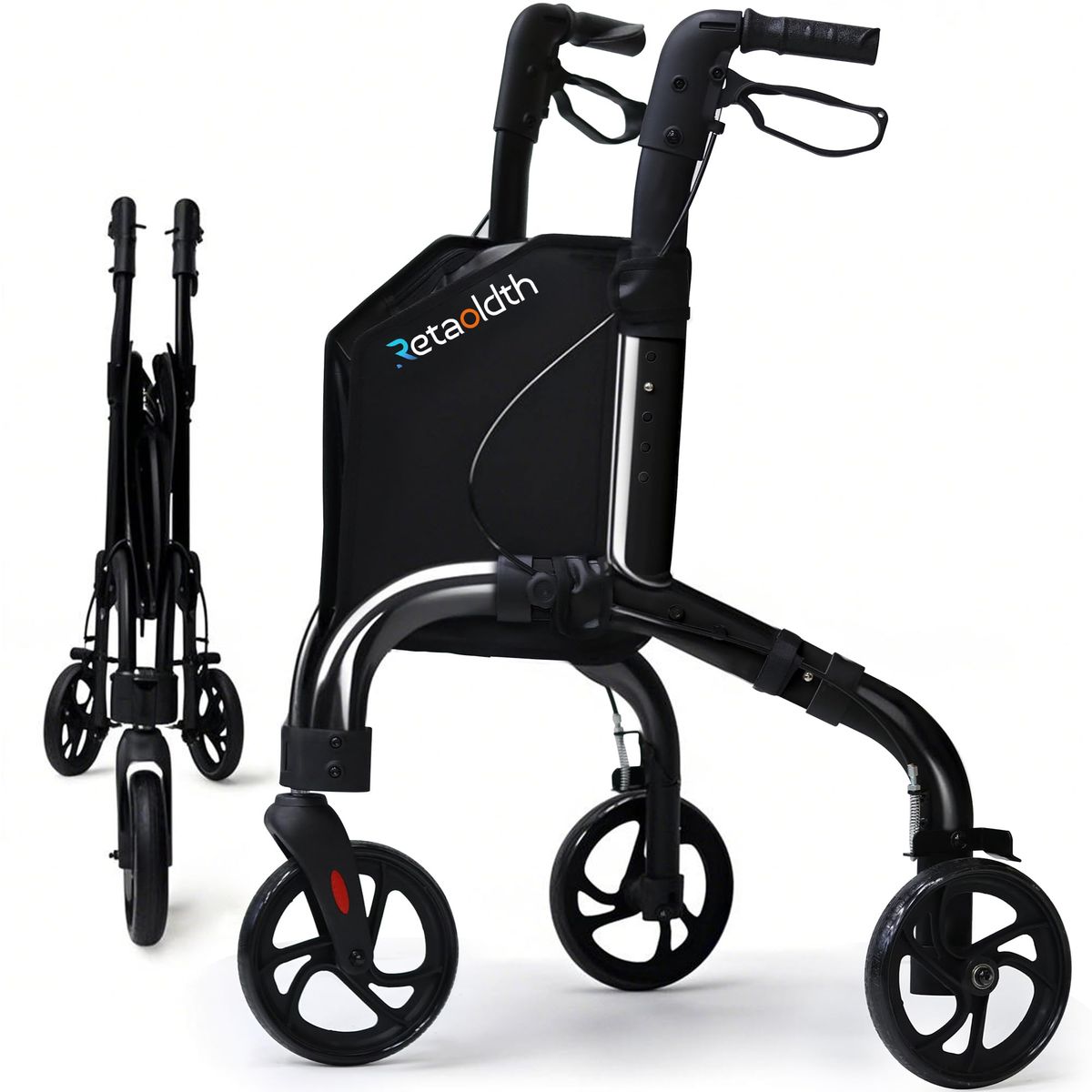 NEW Premium 3 Wheel Rollator Walker for Seniors, Lightweight Foldable Elderly Three Wheeled Rollator with Storage Bag