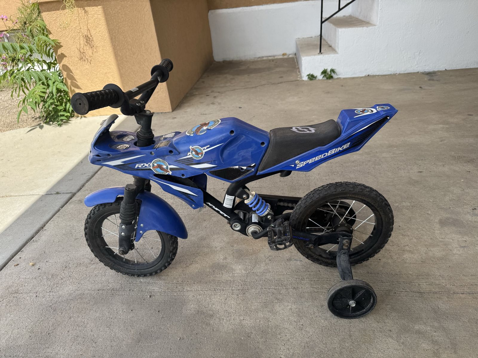 Hyper 12” Speedbike Kids Motorcycle Styled Bicycle Blue with Training Wheels