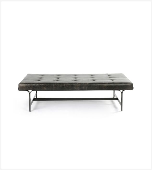 Four Hands Lindy Coffee Table - Rialto Ebony Leather Upholstered Bench