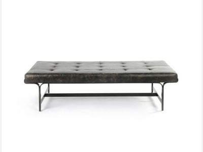 Four Hands Lindy Coffee Table - Rialto Ebony Leather Upholstered Bench