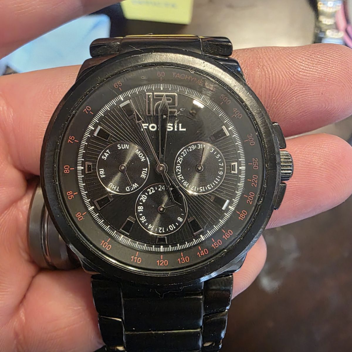 Fossil Black Stainless Steel Chronograph Tachymeter Men's Watch