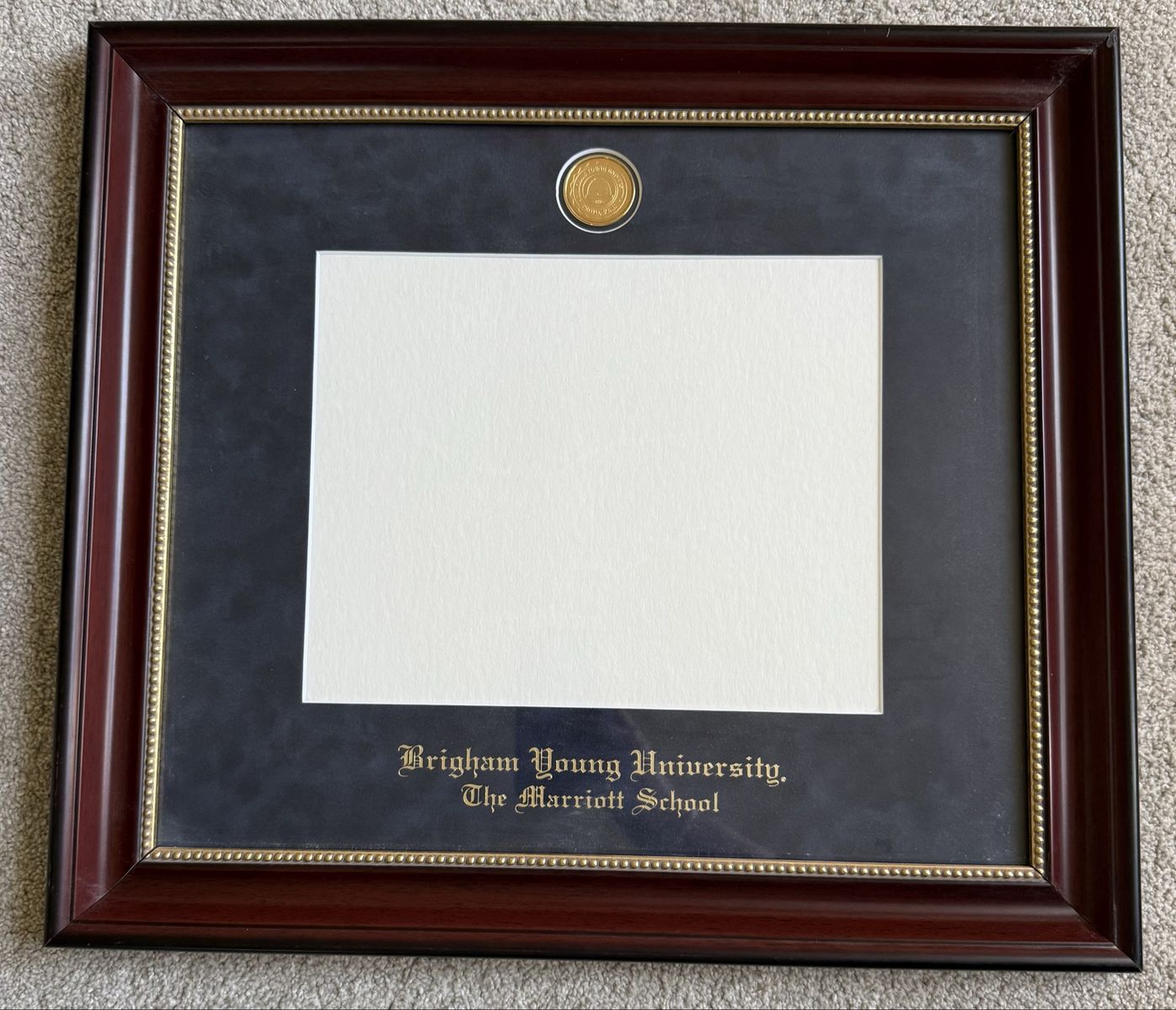 Brigham Young University Marriott School Diploma Frame, Dark Wood, Gold Seal, Custom Matting