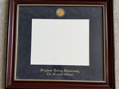 Brigham Young University Marriott School Diploma Frame, Dark Wood, Gold Seal, Custom Matting