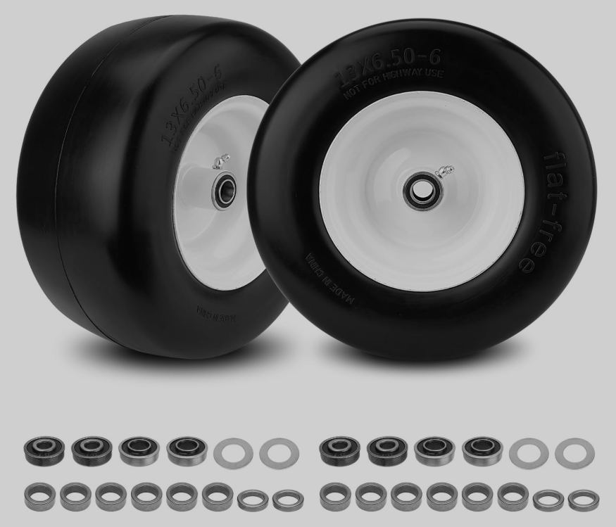 Riding Lawn Mower Wheels (2pc) - Brand New - 13x6.50-6 Flat Free Tire and Wheels