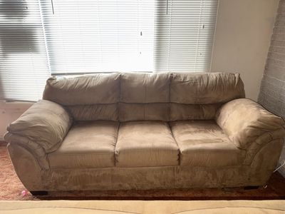 Used Beige Microfiber 3-Seat Sofa Couch and Love Seat - Good Condition