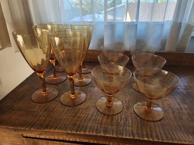 vintage Art Deco Cambridge goblets & sherbert coup