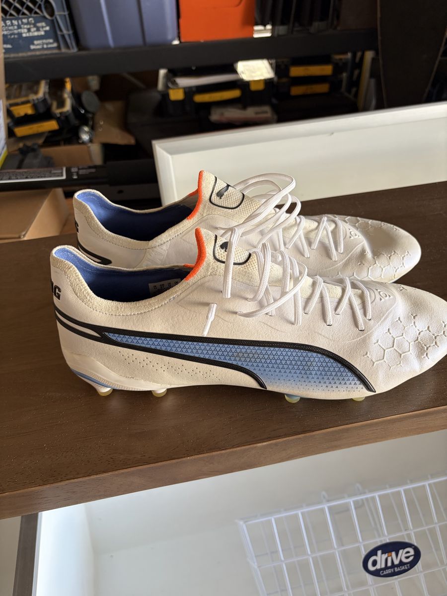 Puma King Ultimate FG Soccer Cleats White Blue Size 13 Men's