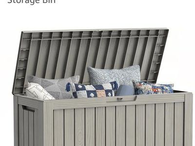 Mars Villa 72-Gallon Grey Waterproof Resin Outdoor Deck Storage Box - UV Resistant, Lockable