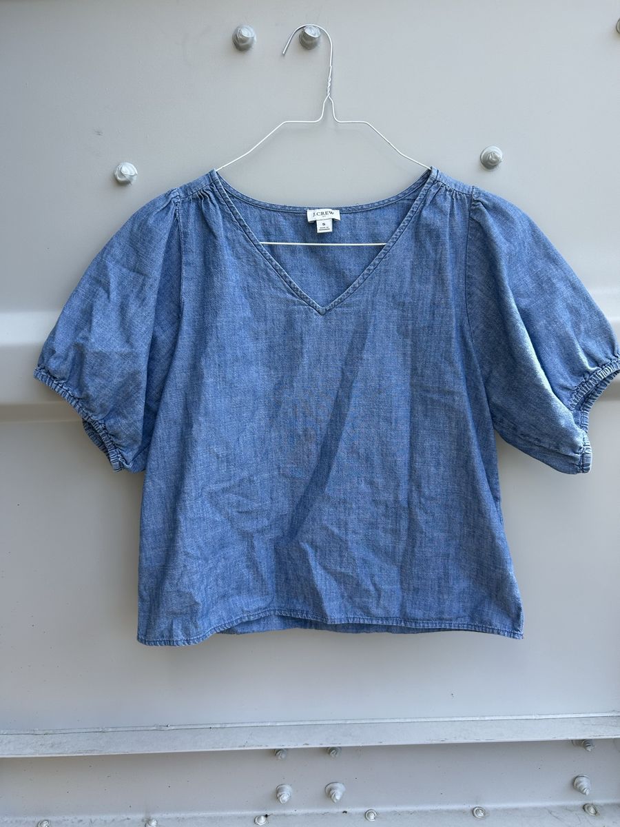 J.Crew Women's Chambray V-Neck Puff Sleeve Top, Size Small