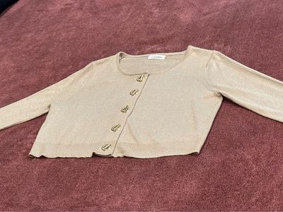 Calvin Klein Women's Gold Metallic Shimmer Cardigan Sweater Size L Toggle Fasteners
