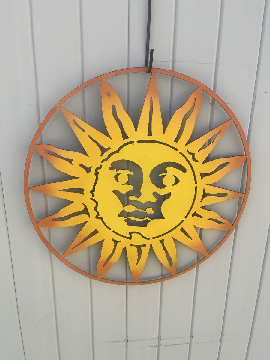 Large Yellow & Orange Metal Sun Face Wall Art Decor - Indoor/Outdoor Accent Piece