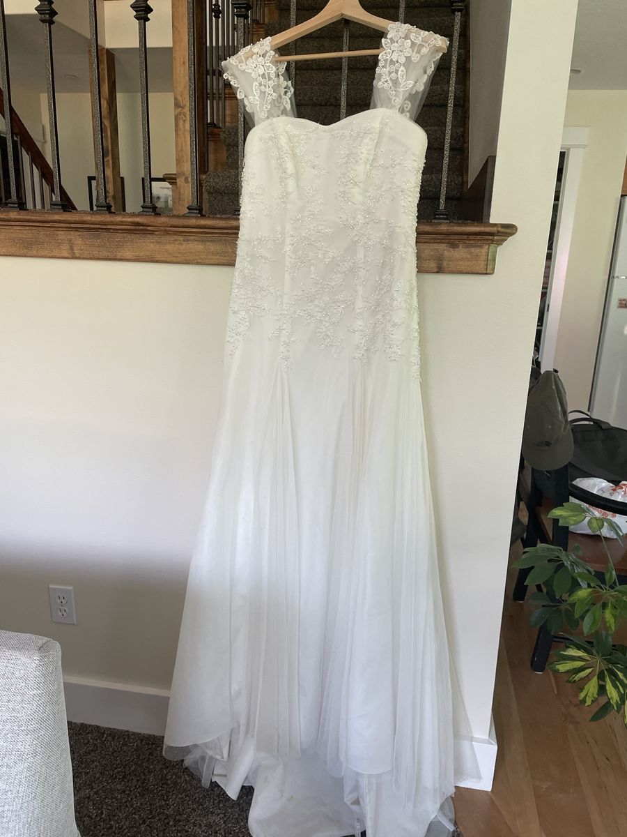 Beautiful Beaded Wedding Dress Size 10 with Lace Straps