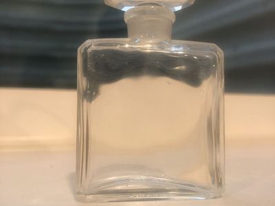 Chanel etched on bottom Vintage Clear Glass Rectangular Perfume Bottle with Faceted Stopper - Decorative Vanity