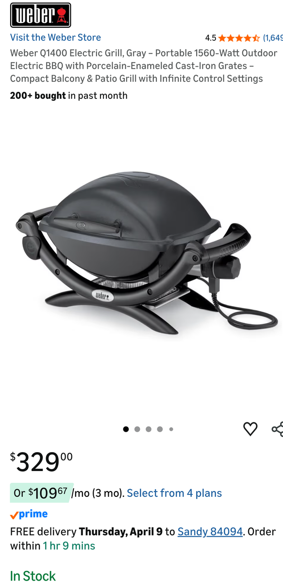 New Weber Q1400 Electric Grill, Gray
