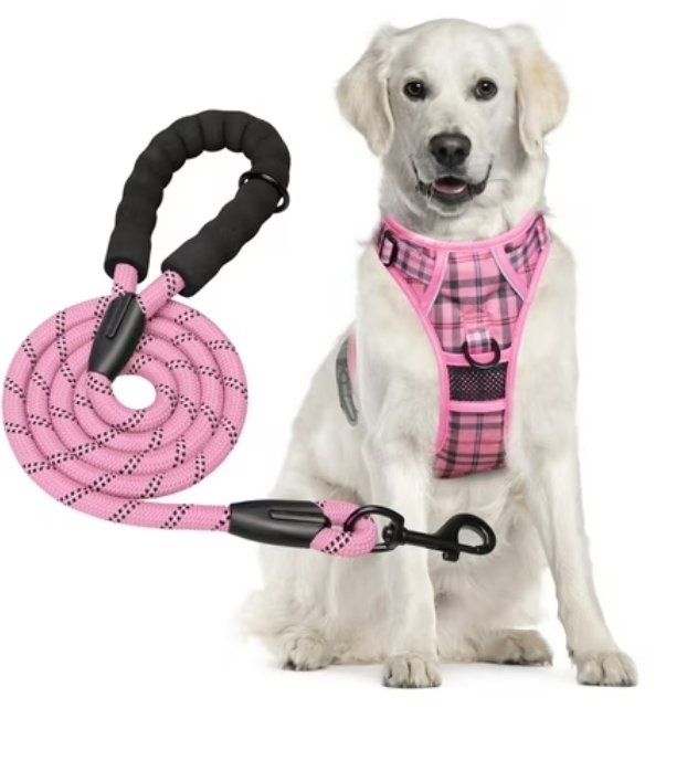 Dog Harness and Leash Combo, Pink Plaid, Medium