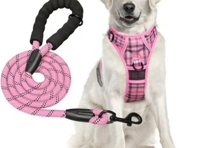 Dog Harness and Leash Combo, Pink Plaid, Medium