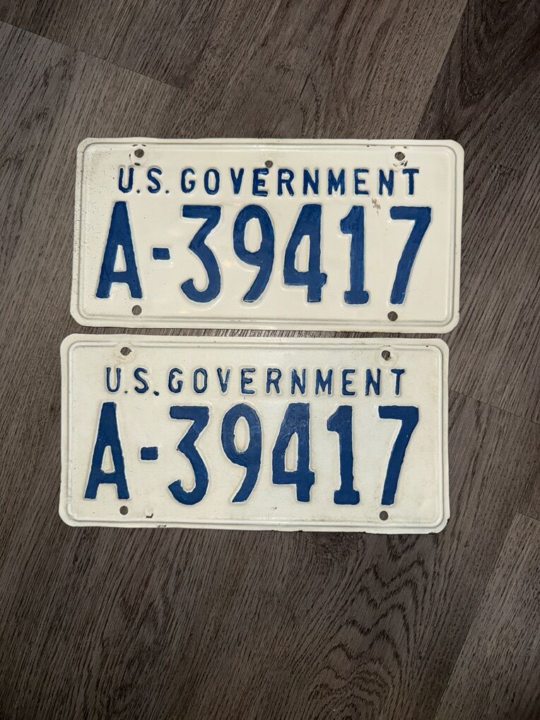 Genuine Antique US Government License Plate Set