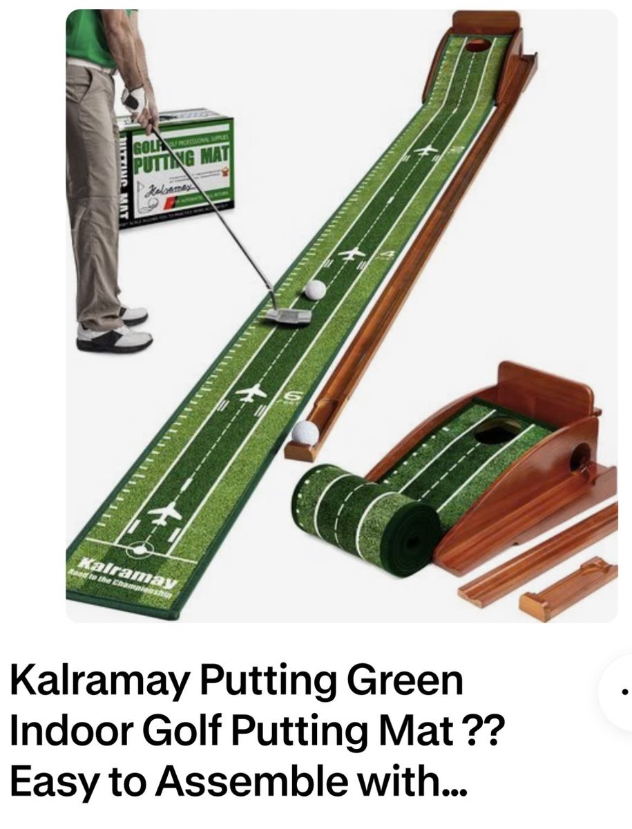 Kalramay Indoor Golf Putting Mat Green - Automatic Ball Return, Natural Wood, Velvet Material