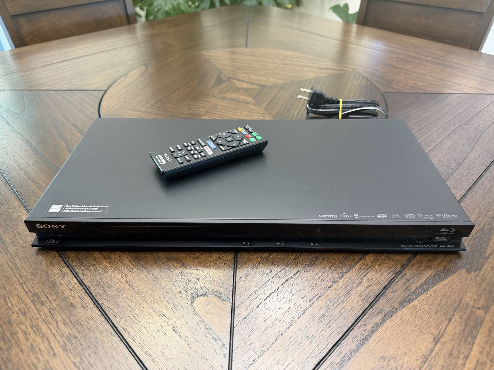 Sony BDP-BX37 Blu-ray Disc/DVD Player with Remote & Power Cord, Black