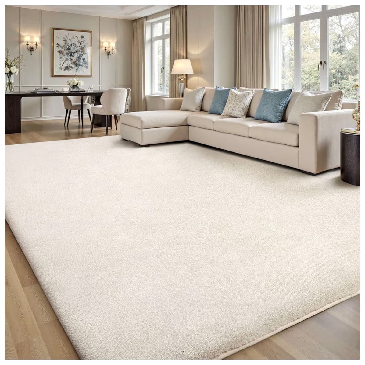 Large Cream Plush Area Rug by Sour Lemon 9 x 12