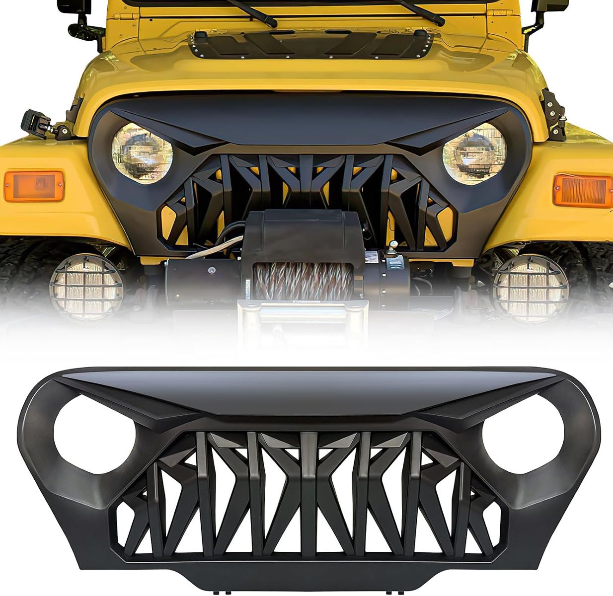 1997-2006 Jeep Wrangler TJ/LJ - Front Shark Grill Grille Cover, Matte Black