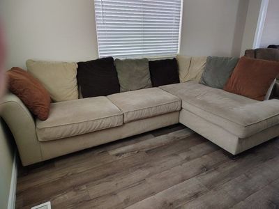 Sectional Couch with Chaise - Beige Fabric, Comfortable Seating