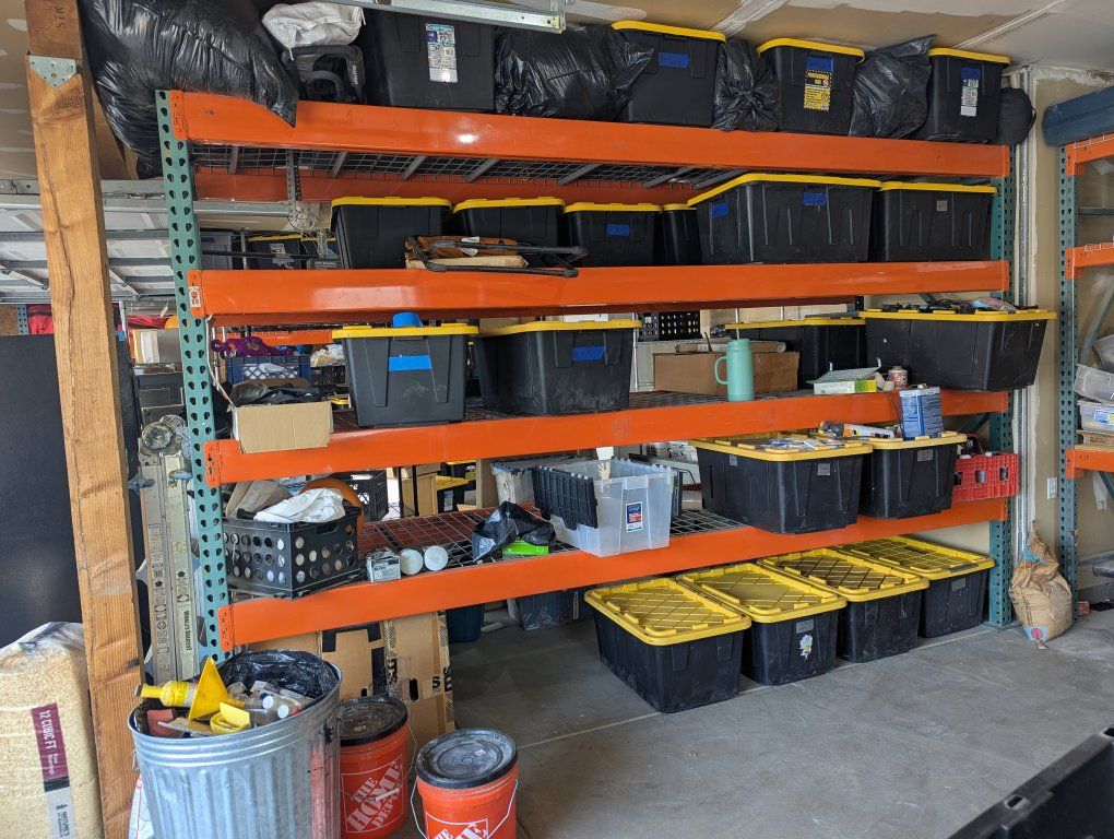 Heavy-Duty Pallet Racking Storage Shelf - sized for garage and 27 gallon storage bins