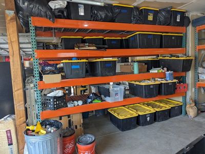 Heavy-Duty Pallet Racking Storage Shelf - sized for garage and 27 gallon storage bins