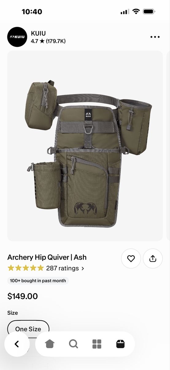 KUIU Archery Hip Quiver Ash - One Size Hunting Equipment