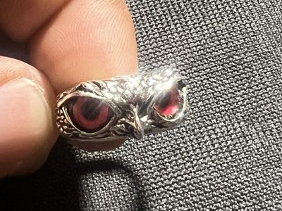 Owl Ring with Red Eyes - Unique Statement Jewelry size-7