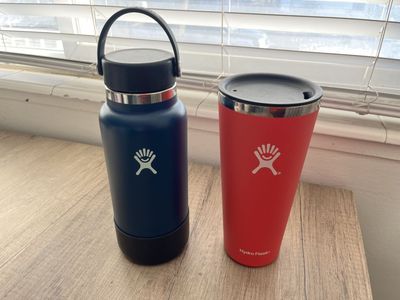 Hydro Flask Water Bottle & Tumbler Set - 32oz Wide Mouth in Navy and 22oz Tumbler in Red