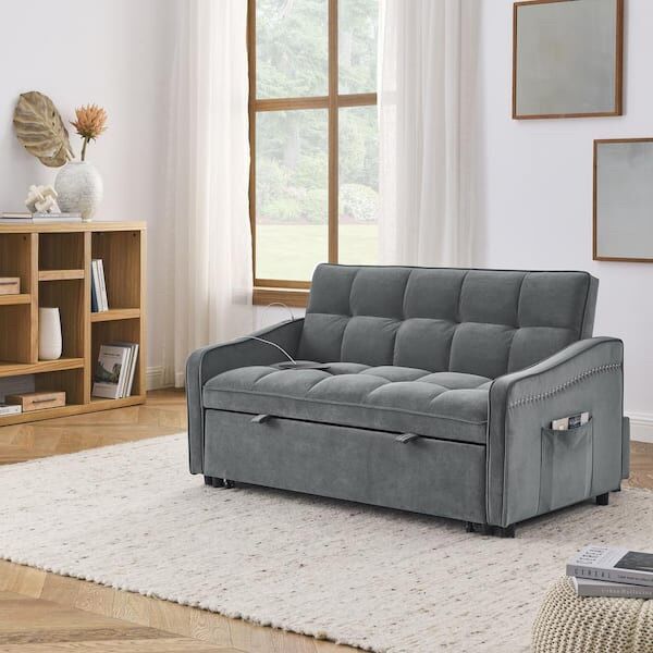 Convertable Loveseat Sofa Bed W/USB Charging