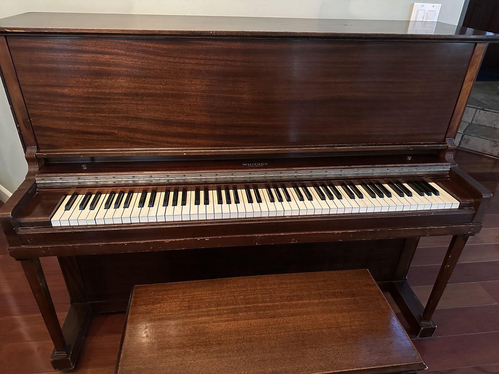 Whitney Upright Piano with Matching Bench – Vintage Solid Wood