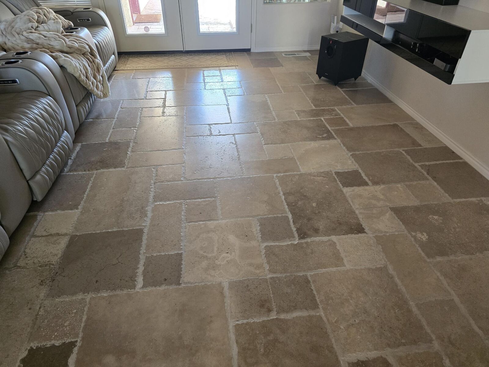 Warm Walnut Stone Travertine Versailles Pattern tile
