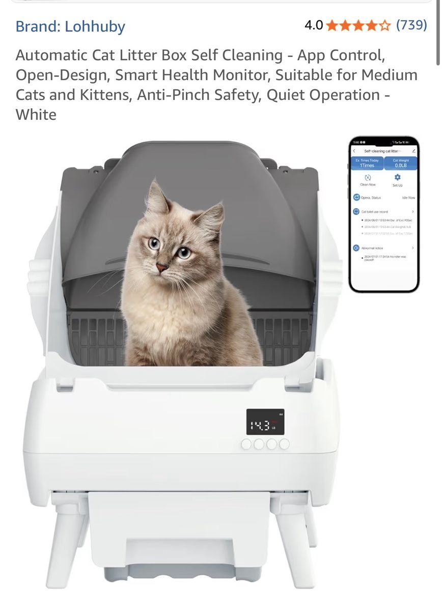 Lohhuby Automatic Self-Cleaning Cat Litter Box - App Control, White $90 obo