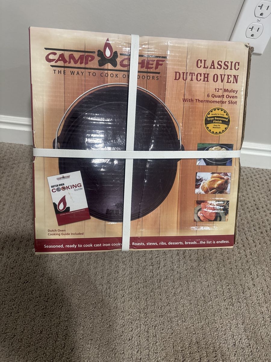 New 12” 6 qt pre-seasoned Camp Chef Dutch Oven