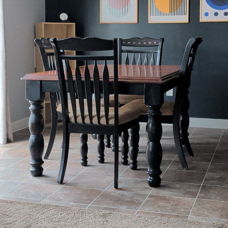 Wooden Dining Table with Chairs - Black and Brown Finish