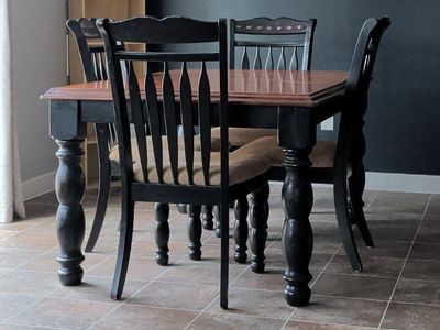 Wooden Dining Table with Chairs - Black and Brown Finish
