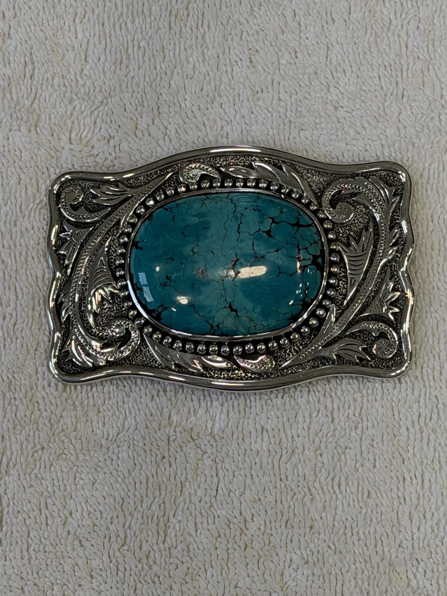 Genuine Marked "925" STERLING SILVER Turquoise Belt Buckle ~ 3.35 Ounces ~ 94.97 Grams ~ NEAR MINT CONDITION! ~