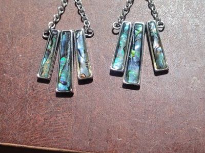 Silver-Tone Dangle Earrings with Inlaid Abalone Shell Accent